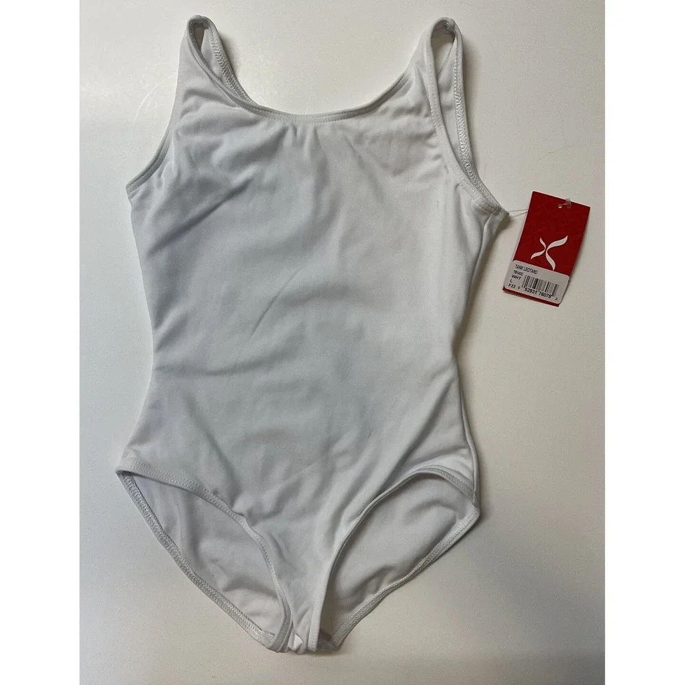 NWT Capezio The Dancemaker Youth Girls Tank Leotard White Large 12‎